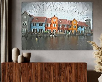 Stijlvol schilderij Groningen: Reitdiephaven in de stijl van Delaunay van Slimme Kunst.nl