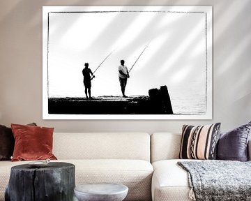 De vissers (silhouet) (zwart-wit)