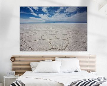 Beautiful view of Salar De Uyuni, Bolivia against a blue sky