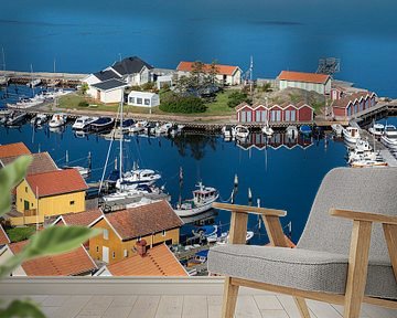 Uitzicht op de stad Fjällbacka in Zweden. van Rico Ködder