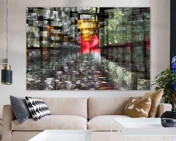 Abstract beeld met meervoudige belichting van glas in lood ramen. van Marianne van der Zee
