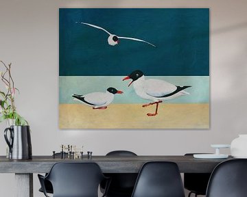 Gulls with black heads on the beach by Jan Keteleer