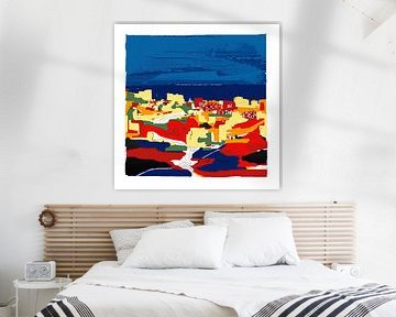 Zeefdruk art-kunst in kleur van Mijas in Spanje van Marianne van der Zee