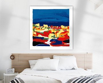 Zeefdruk art-kunst in kleur van Mijas in Spanje van Marianne van der Zee