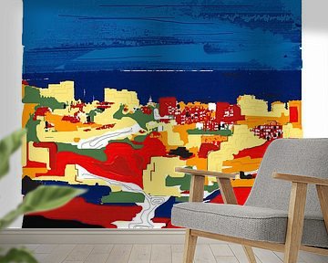 Silkscreen art in color of Mijas in Spain