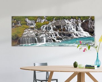 Panorama Hraunfossar Wasserfall in Island
