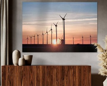 Windmill and Wind turbines at Sunset by Volt