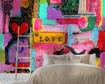 Collage-Kunstwerk "Ich liebe mein chaotisches Leben". von SpeelseKunst