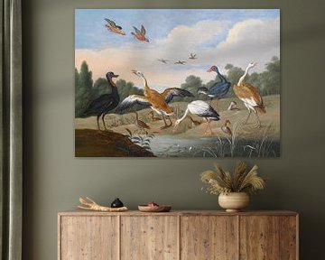 Reiher und Enten an einem Flußlauf, Jan van Kessel