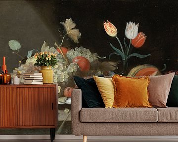 Stilleven met druiven en ander fruit op een schotel, Jan van Kessel