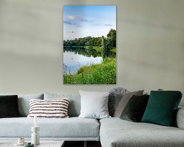 Limburgische Landschaft aus einem Fischteich und einem Luftballon in der Luft (beruhigend) von Debbie Kanders