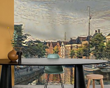 Schilderij van Groningen: Zicht op Hoge Der Aa vanaf Groningse A-brug van Slimme Kunst.nl