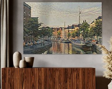 Schilderij van Groningen: Zicht op Hoge Der Aa vanaf Groningse A-brug van Slimme Kunst.nl