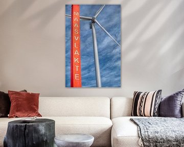 Windmill along the beach on the Maasvlakte by Leon Okkenburg