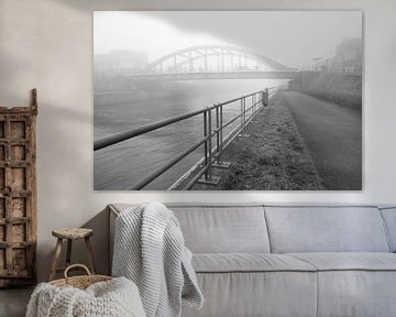 a misty morning at the bridge over the Lys to the Barracks in Menin, Belgium