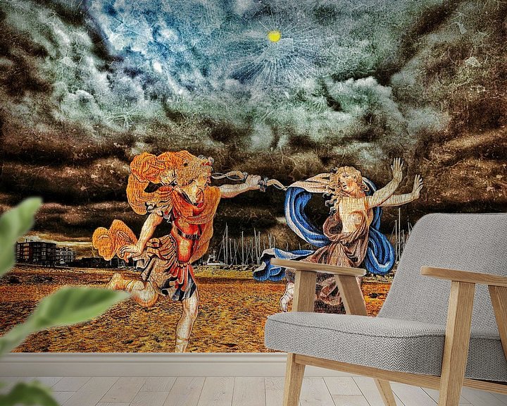 Sfeerimpressie behang: Daphne door Apollo achtervolgd tot aan Cadzand aan Zee van Ruben van Gogh