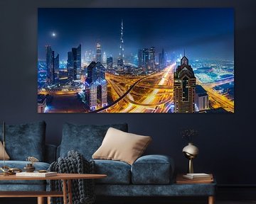 Dubai skyline bij nacht van Remco Piet