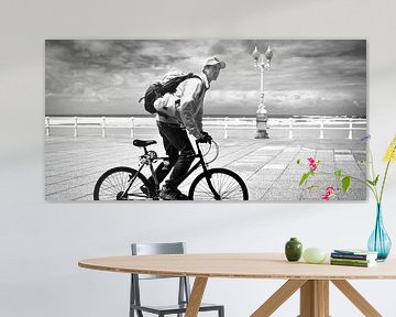 Cyclist on boulevard (black and white) by Rob Blok