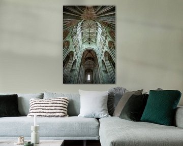 A close-up of the architecture of the cathedral in Mont Saint Michel in France by Wout Kok