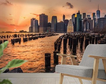 Brooklyn Bridge Park sunset van Menko van der Leij
