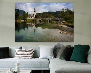 Bohinj lake with church in Slovenia by iPics Photography