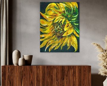 Goudgele zonnebloem. Handgeschilderd. van Ineke de Rijk