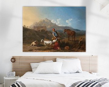 Italiaans landschap met geitenmelkster, Karel du Jardin