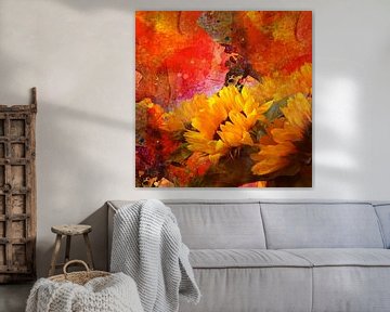 Zonnebloemen tegen een herfstachtige achtergrond van Andreas Wemmje