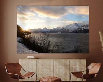 Sonne im Winterfjord von Renzo de Jonge