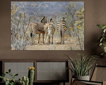 Onderonsje van zebra's op de Afrikaanse savanne van Renzo de Jonge