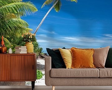 Tropical beach with palm tree on the Seychelles by Krijn van der Giessen