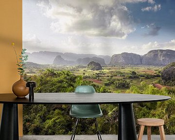 vallei in Vinales, Cuba omringd door bergen met een bewolkte hemel op de achtergrond van Tjeerd Kruse