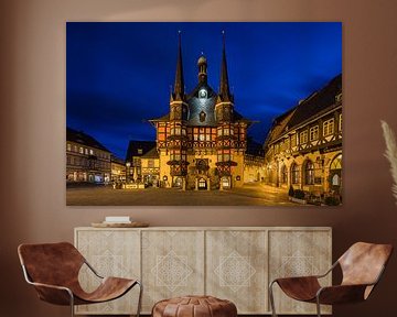 Het beroemde stadhuis in Wernigerode, Harz, Saksen-Anhalt, Duitsland