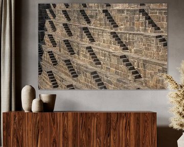 Détail de l'ancien puits d'escalier en Inde à Chand Baori