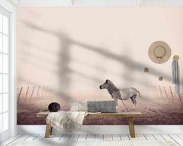Unique Image manipulation of Zebra with Stripes of Yarn Ball on Foggy Morning by Elianne van Turennout