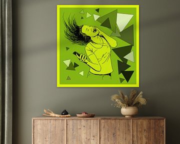 Party girl (poster zingen vrouw meisje tienerkamer groen muziek feest mobiele telefoon dansen ) van Natalie Bruns