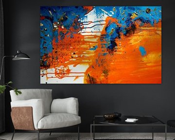 Abstract oranje blauw schilderij kunst van C. Catharina