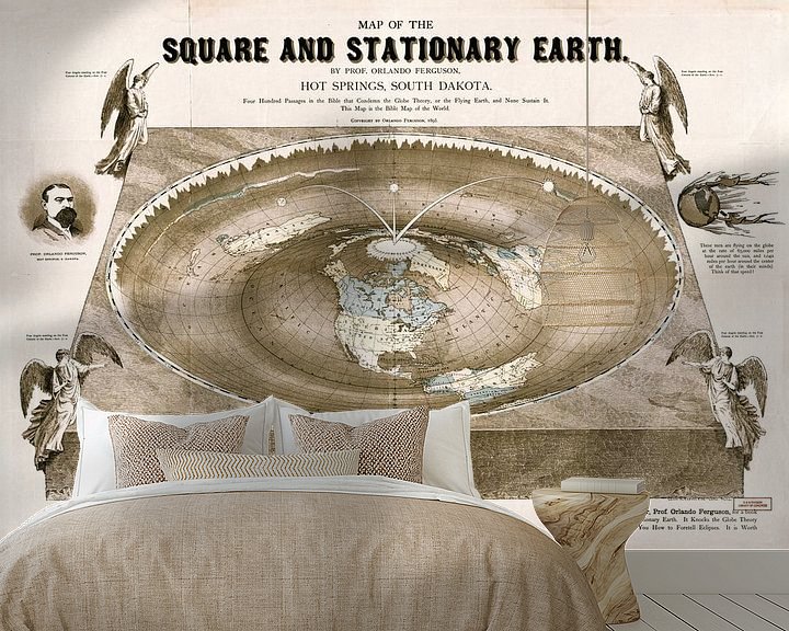 Beispiel fototapete: Weltkarte einer flachen Erde: Karte der quadratischen und stationären Erde von Nic Limper