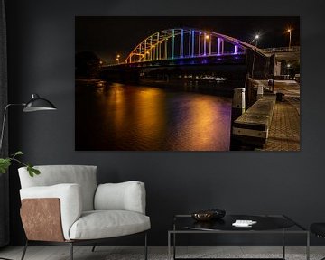 Deventer bridge over river IJssel in rainbow colours