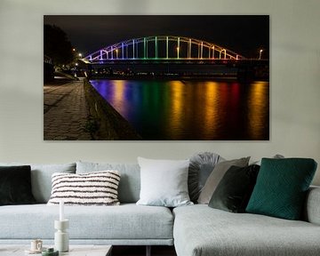Rainbow bridge at Deventer over river IJssel on Coming Out Day