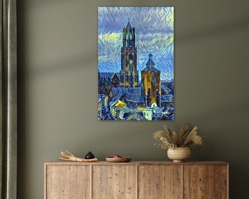 Schilderij van Utrecht: Dom in de stijl van Van Gogh van Slimme Kunst.nl