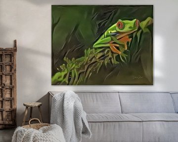 Schilderij van kikker: Roodoogkikker in oerwoud