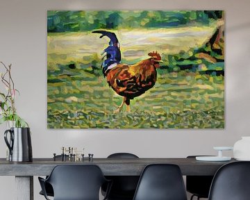 Landelijk schilderij van kip gemaakt met kunstmatige intelligentie: El Pollo Loco van Slimme Kunst.nl