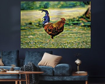 Landelijk schilderij van kip gemaakt met kunstmatige intelligentie: El Pollo Loco van Slimme Kunst.nl