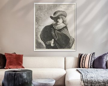 Zelfportret met hoed met slappe rand en geborduurde mantel, Rembrandt van Rijn