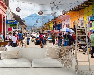 Colorful busy street in Granada Nicaragua by Michiel Ton