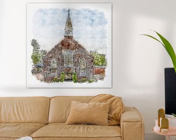 Reformierte Kirche in Bruinisse (Zeeland) (Aquarell) von Art by Jeronimo