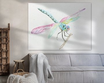 The Dragonfly (watercolor painting animals nursery pastel colors pink purple blue nature insects) by Natalie Bruns