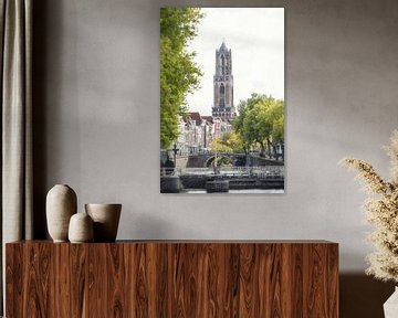 De Domtoren van Utrecht zonder steigers in oktober 2016 met de Weerdsluis