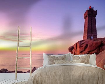 Ploumanac'h lighthouse or Phare de Men Ruz at the pink granite coast in Brittany by Sjoerd van der Wal Photography